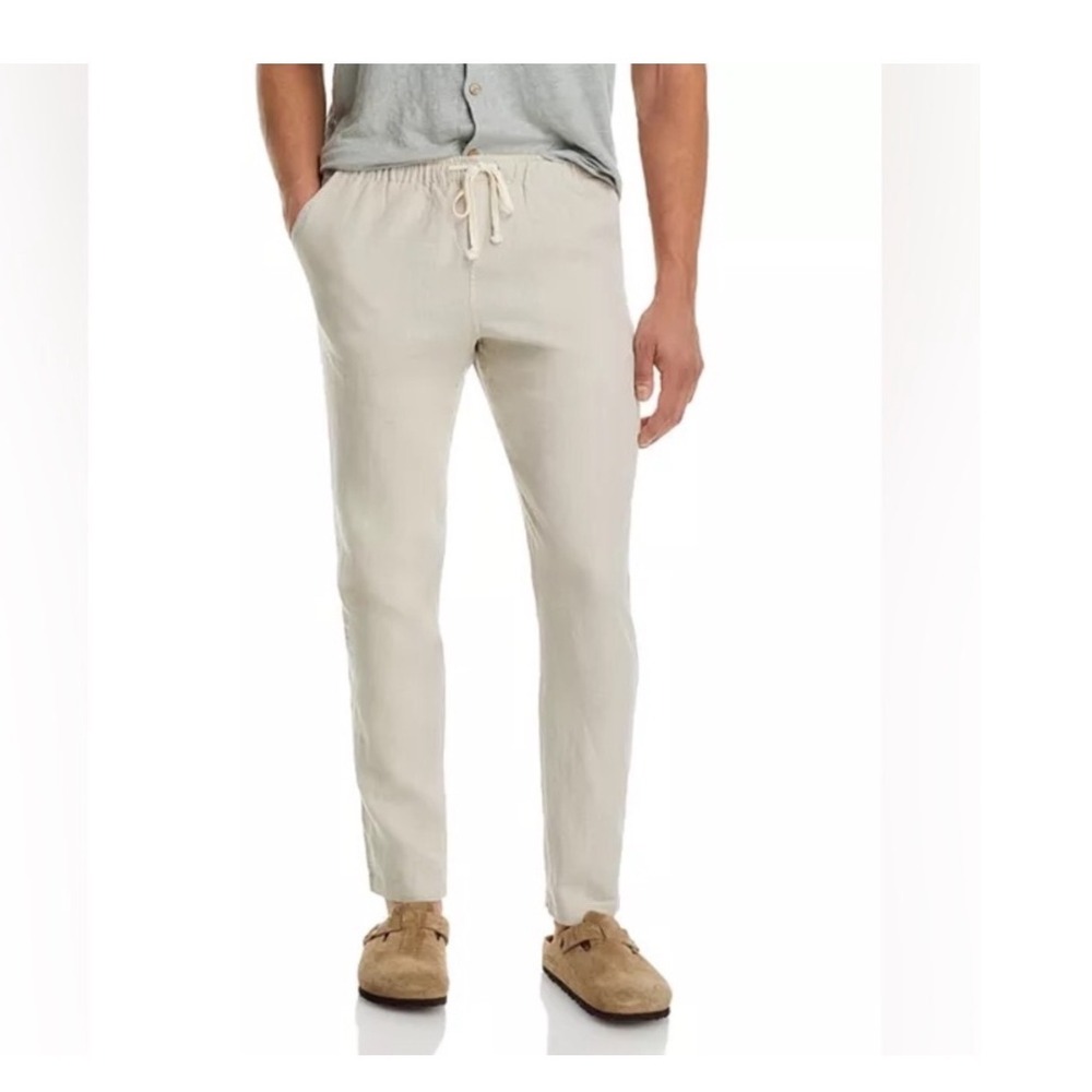 Alex Crane Bo Linen Jogger Pants Mens Beige Size L Drawstring Casual Relaxed